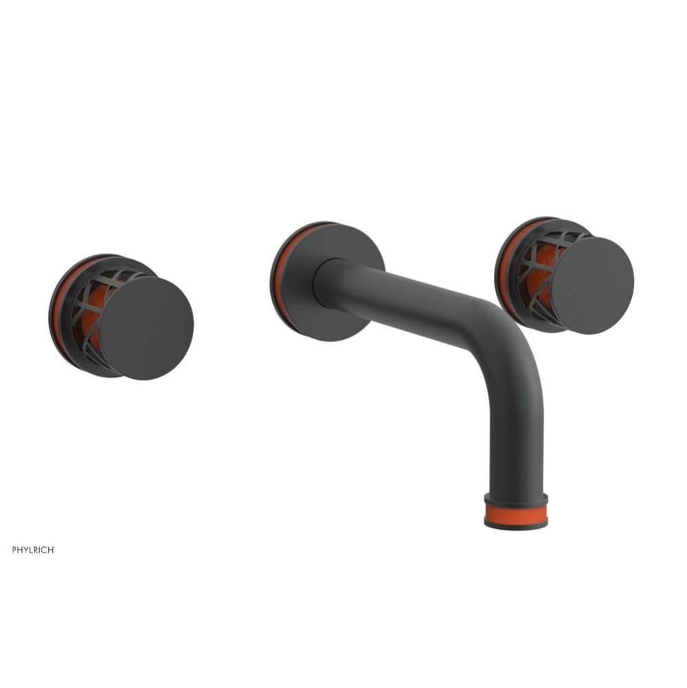 Gunmetal Gray Jolie Two Handle Wall Tub Set With Tubular Spout, Round Cutaway Handles, And Orange