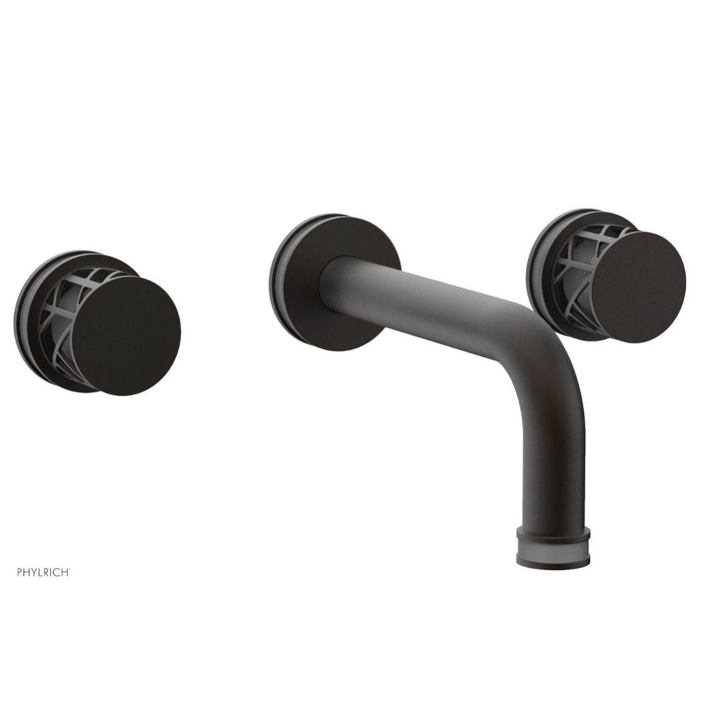 Oil Rubbed Bronze Jolie Two Handle Wall Tub Set With Tubular Spout, Round Cutaway Handles, And Gre