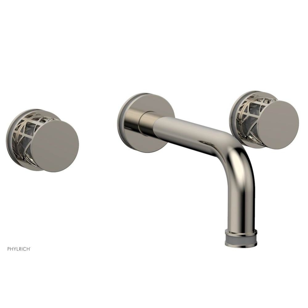 Polished Nickel Jolie Two Handle Wall Tub Set With Tubular Spout, Round Cutaway Handles, And Grey