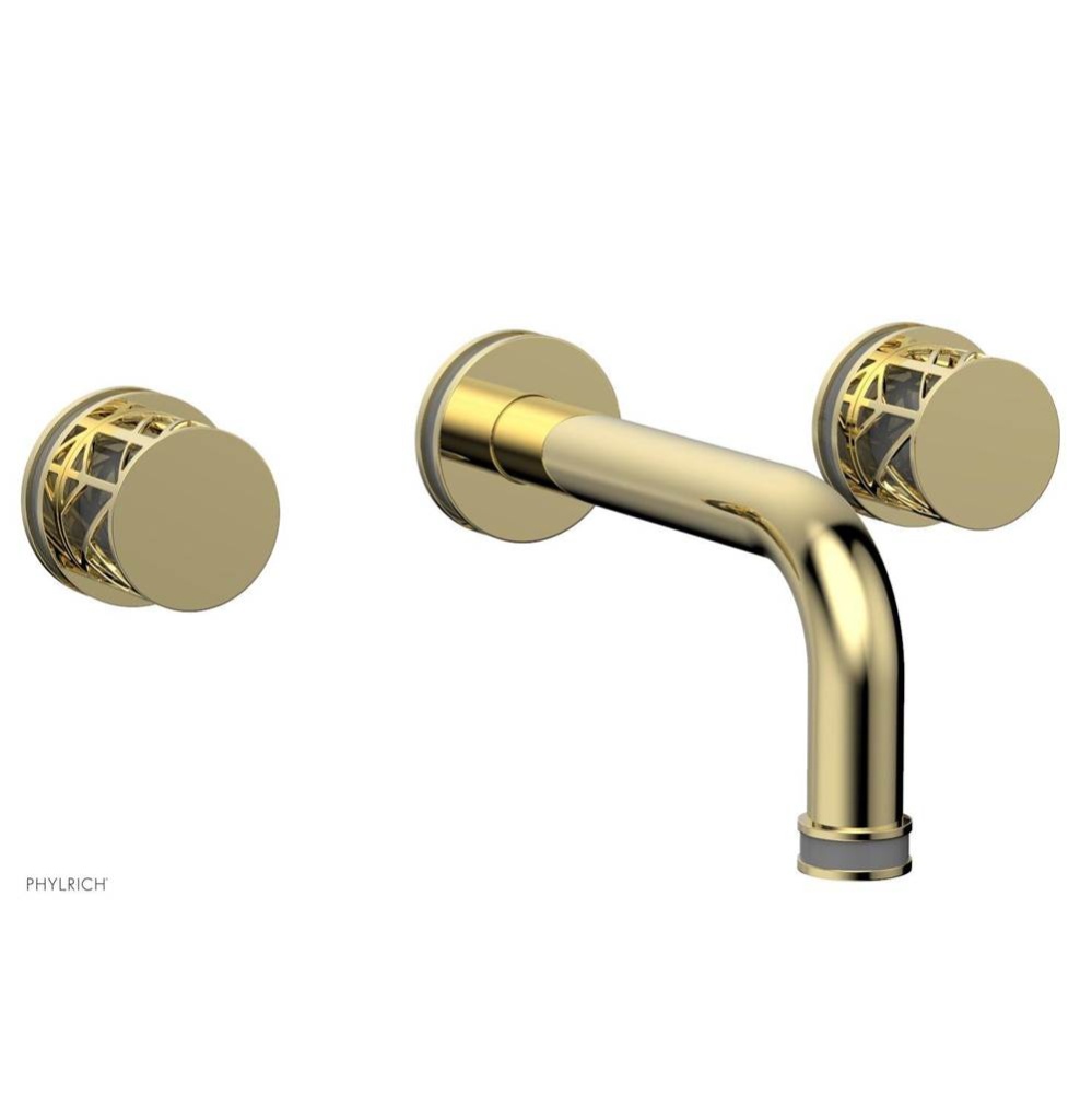 Polished Brass Jolie Two Handle Wall Tub Set With Tubular Spout, Round Cutaway Handles, And Grey A