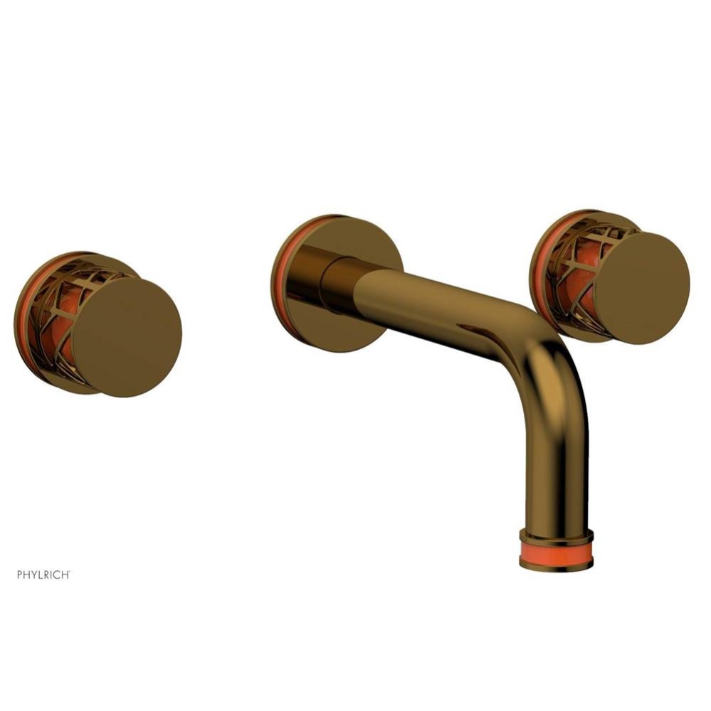 French Brass (Living Finish) Jolie Two Handle Wall Faucet With Tubular Spout, Round Cutaway Handle
