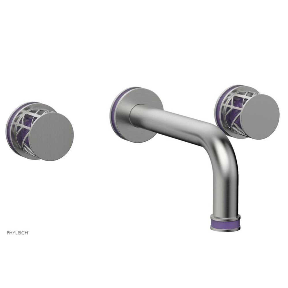 Satin Chrome Jolie Two Handle Wall Faucet With Tubular Spout, Round Cutaway Handles, And Purple Ac