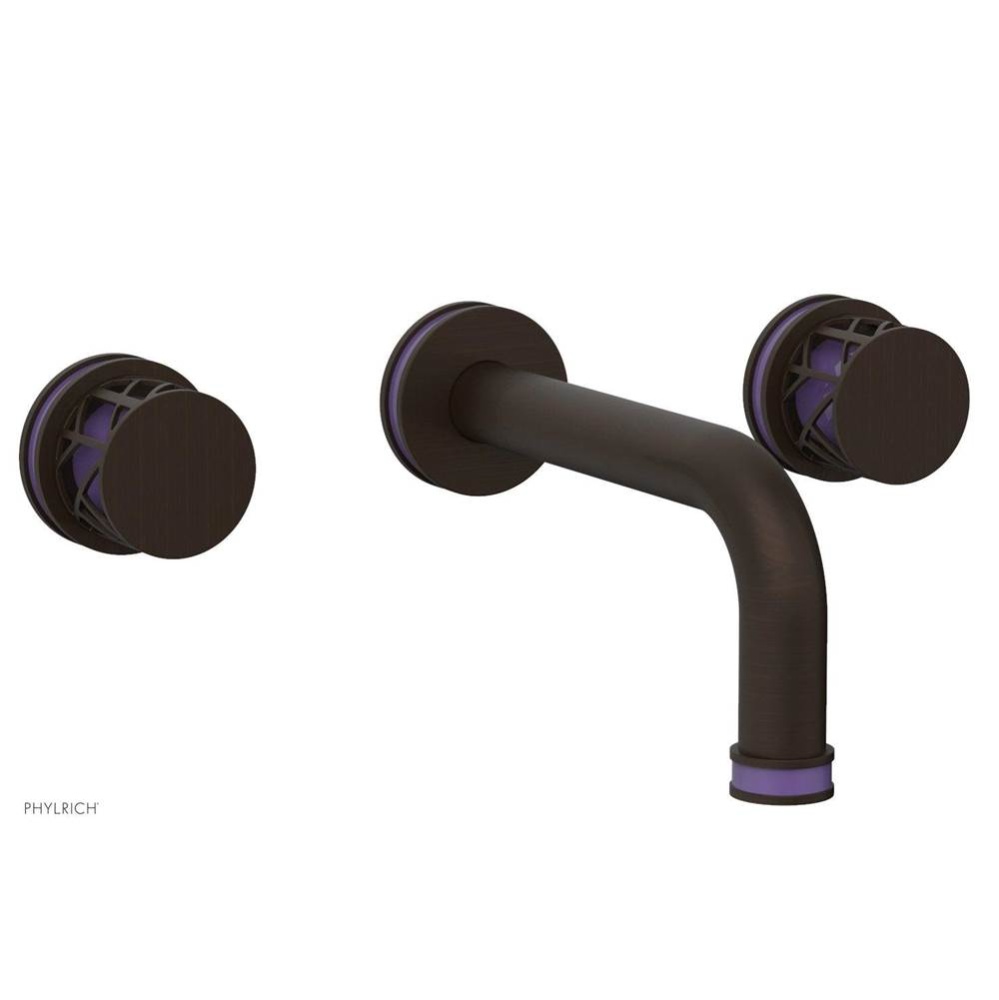 Antique Bronze Jolie Two Handle Wall Tub Set With Tubular Spout, Round Cutaway Handles, And Purple