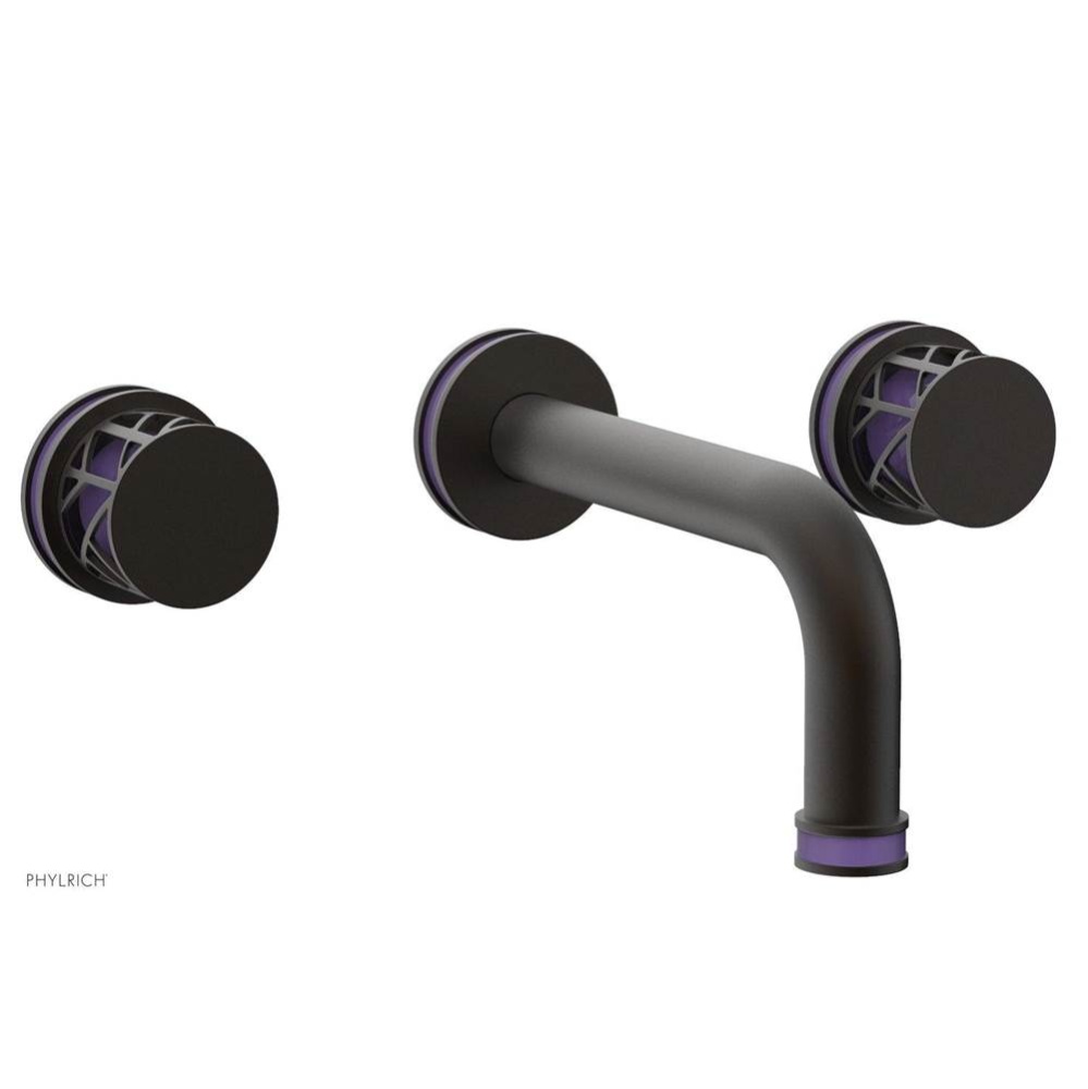 Oil Rubbed Bronze Jolie Two Handle Wall Faucet With Tubular Spout, Round Cutaway Handles, And Purp