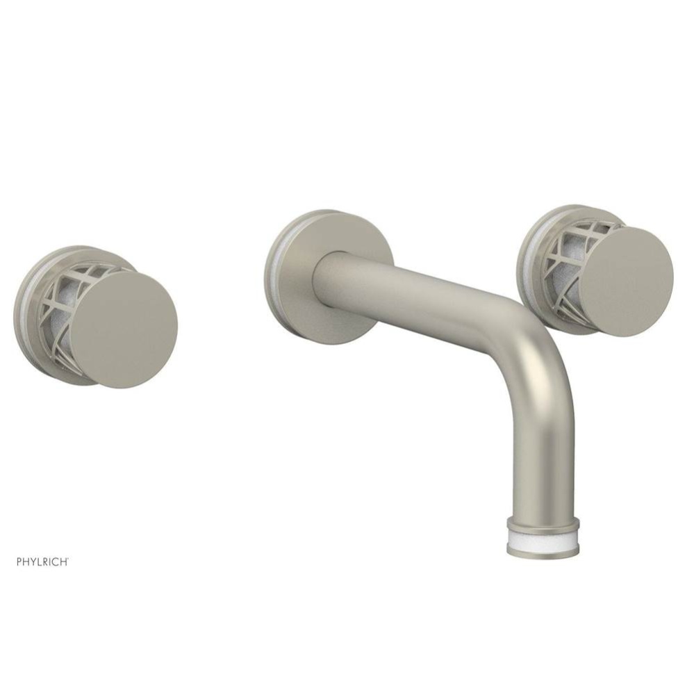 Burnished Nickel Jolie Two Handle Wall Tub Set With Tubular Spout, Round Cutaway Handles, And Glos