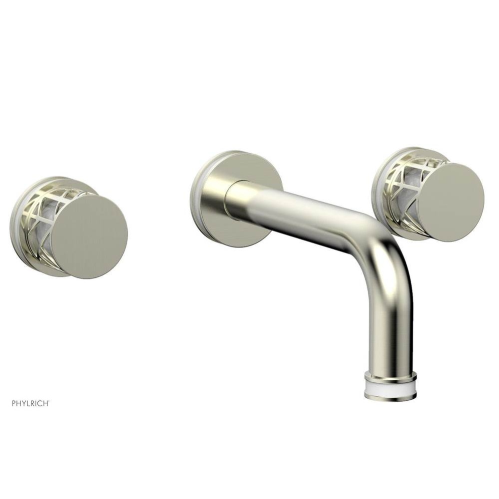 Satin Nickel Jolie Two Handle Wall Tub Set With Tubular Spout, Round Cutaway Handles, And Gloss Wh