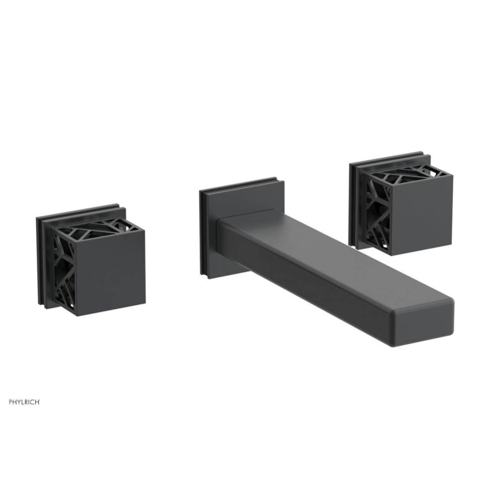 Gunmetal Gray Jolie Wall Faucet With Rectangular Spout, Square Cutaway Handles, And Black Accents