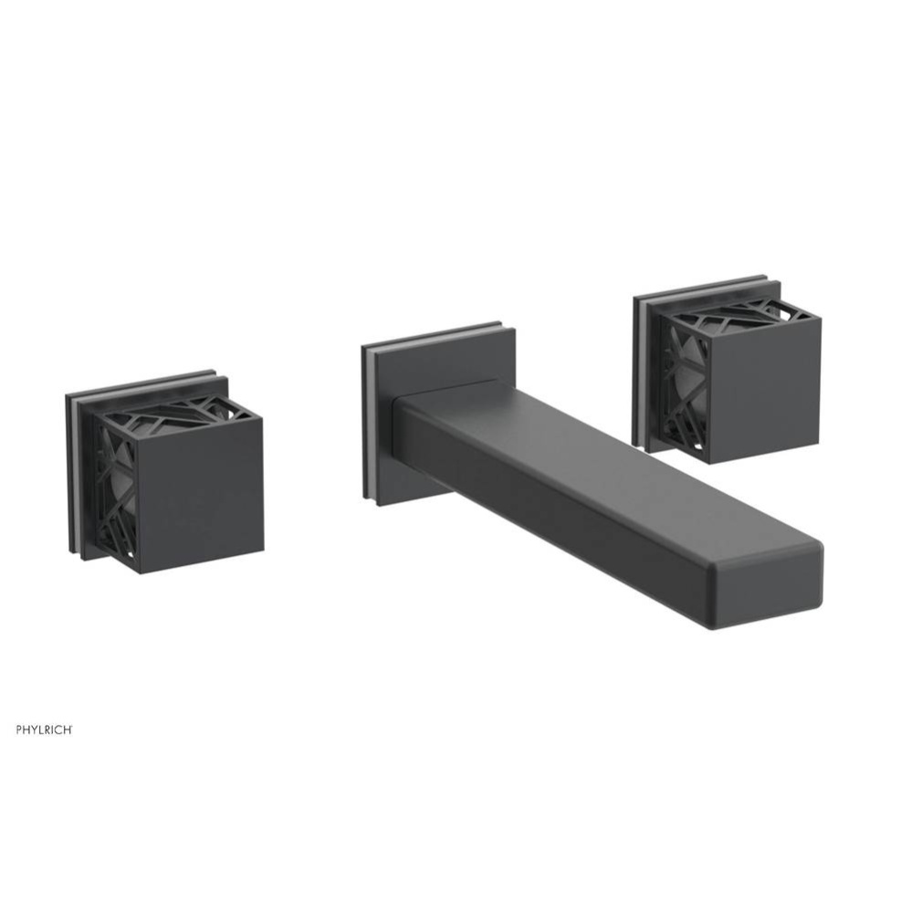 Gunmetal Gray Jolie Two Handle Wall Tub Set With Rectangular Spout, Square Cutaway Handles, And Gl
