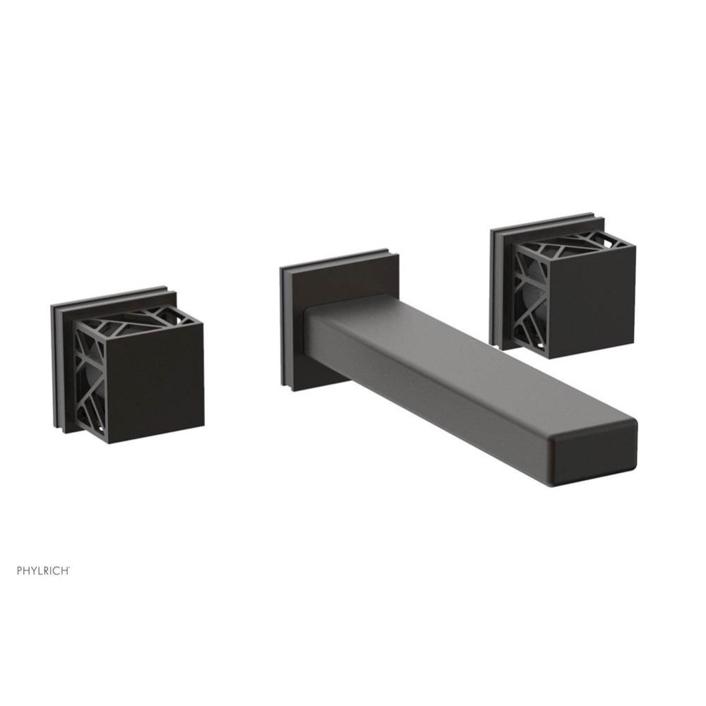 Oil Rubbed Bronze Jolie Wall Faucet With Rectangular Spout, Square Cutaway Handles, And Grey Accen