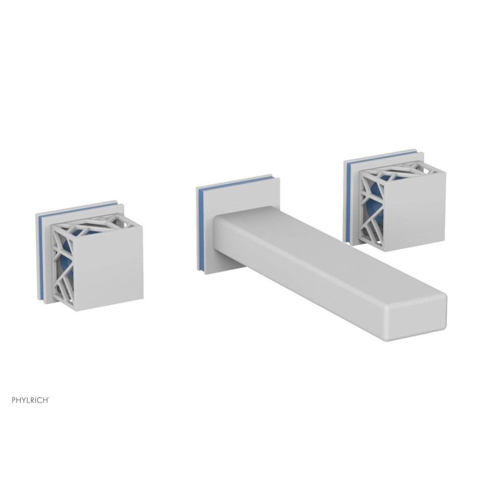 Satin White Jolie Two Handle Wall Tub Set With Rectangular Spout, Square Cutaway Handles, And Ligh