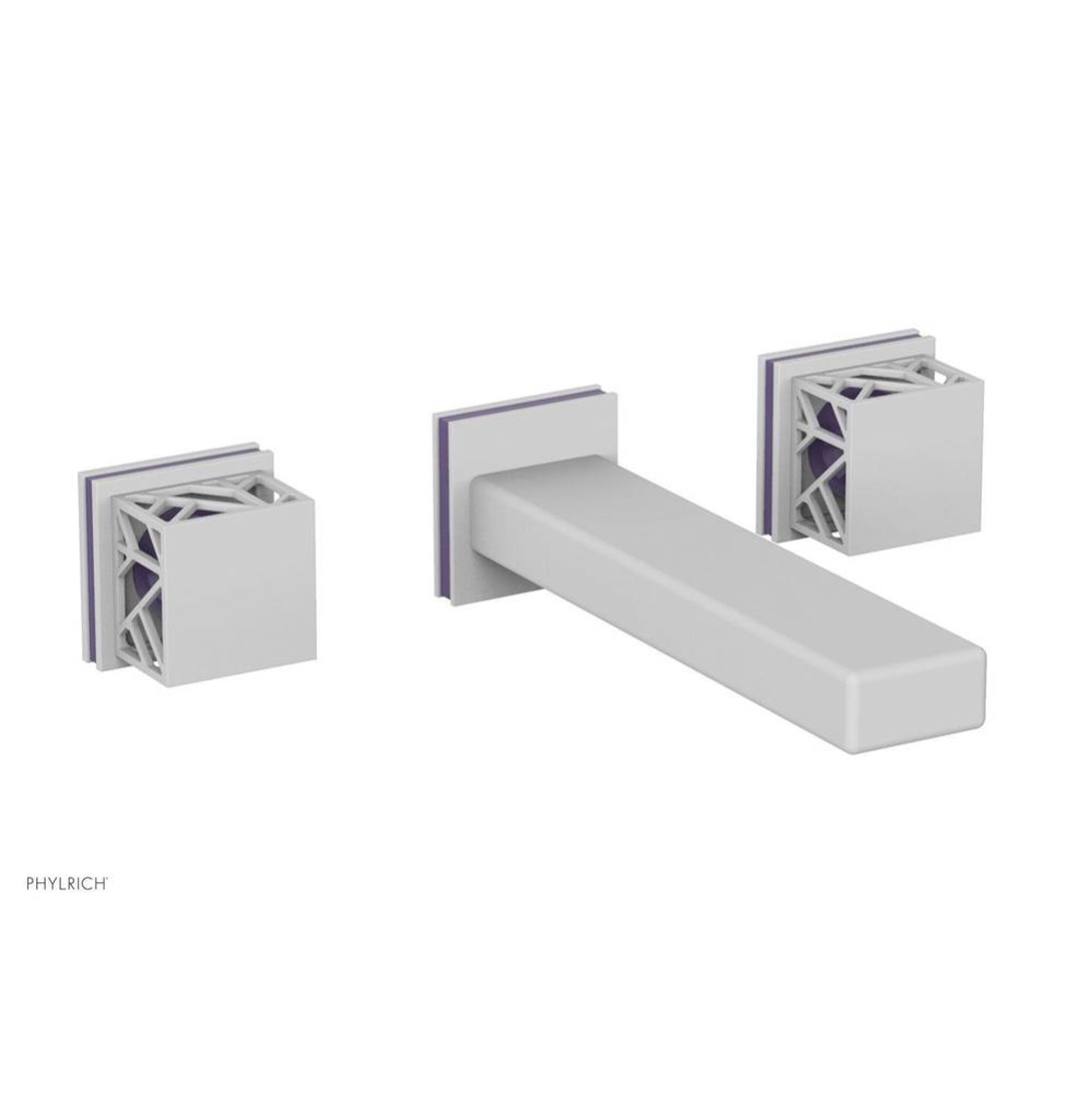 Satin White Jolie Two Handle Wall Tub Set With Rectangular Spout, Square Cutaway Handles, And Purp