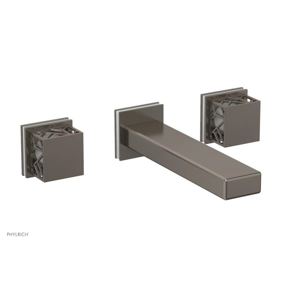Pewter Jolie Two Handle Wall Tub Set With Rectangular Spout, Square Cutaway Handles, And Gloss Whi