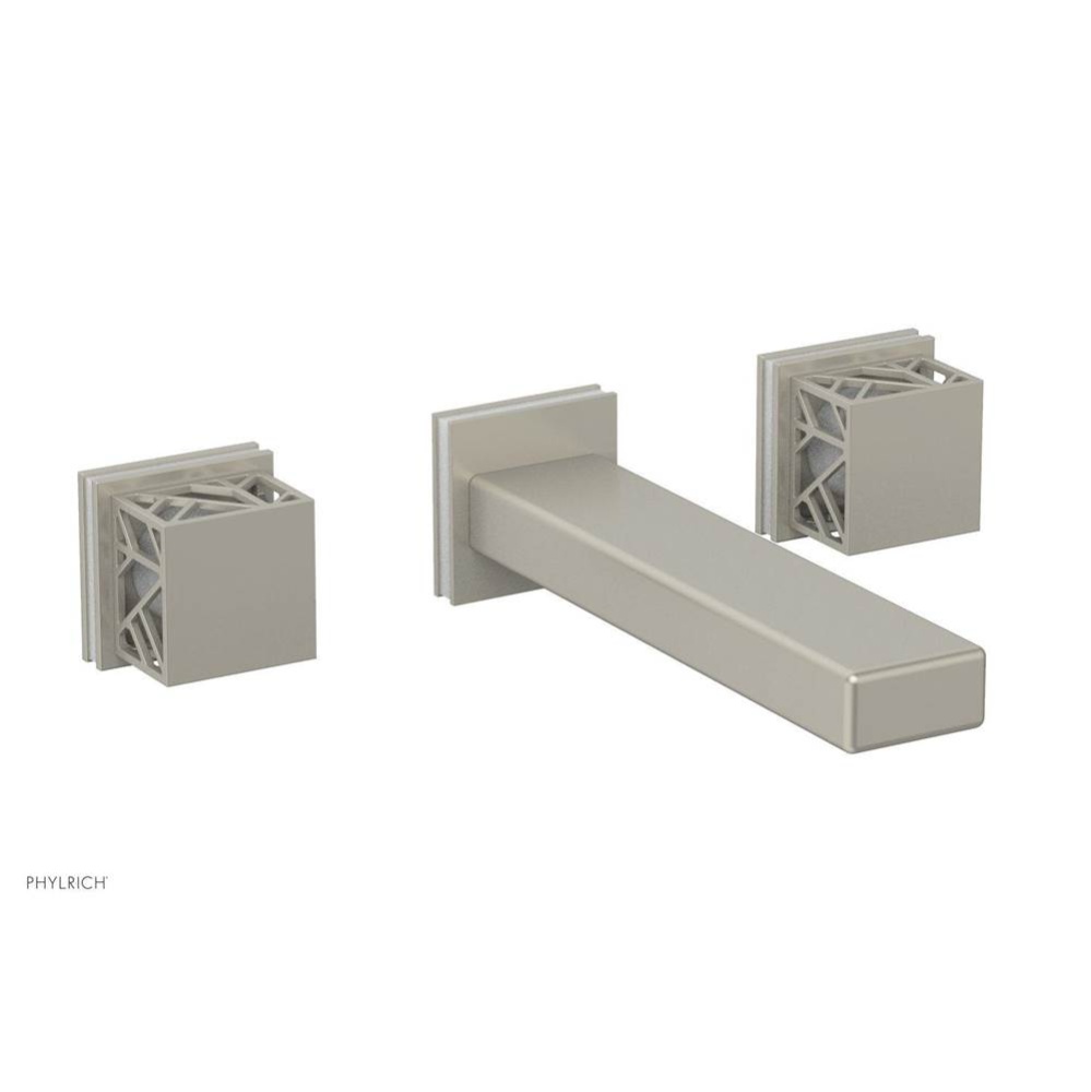 Burnished Nickel Jolie Two Handle Wall Tub Set With Rectangular Spout, Square Cutaway Handles, And
