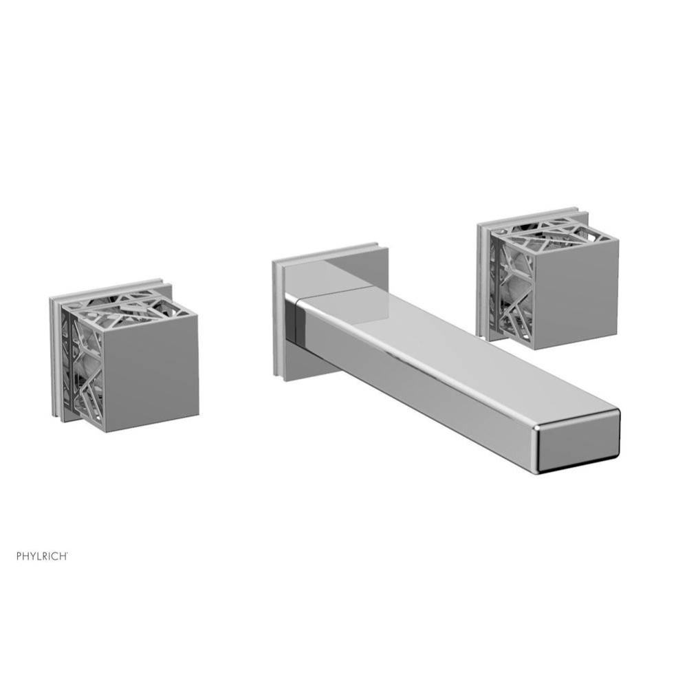 Polished Chrome Jolie Two Handle Wall Tub Set With Rectangular Spout, Square Cutaway Handles, And