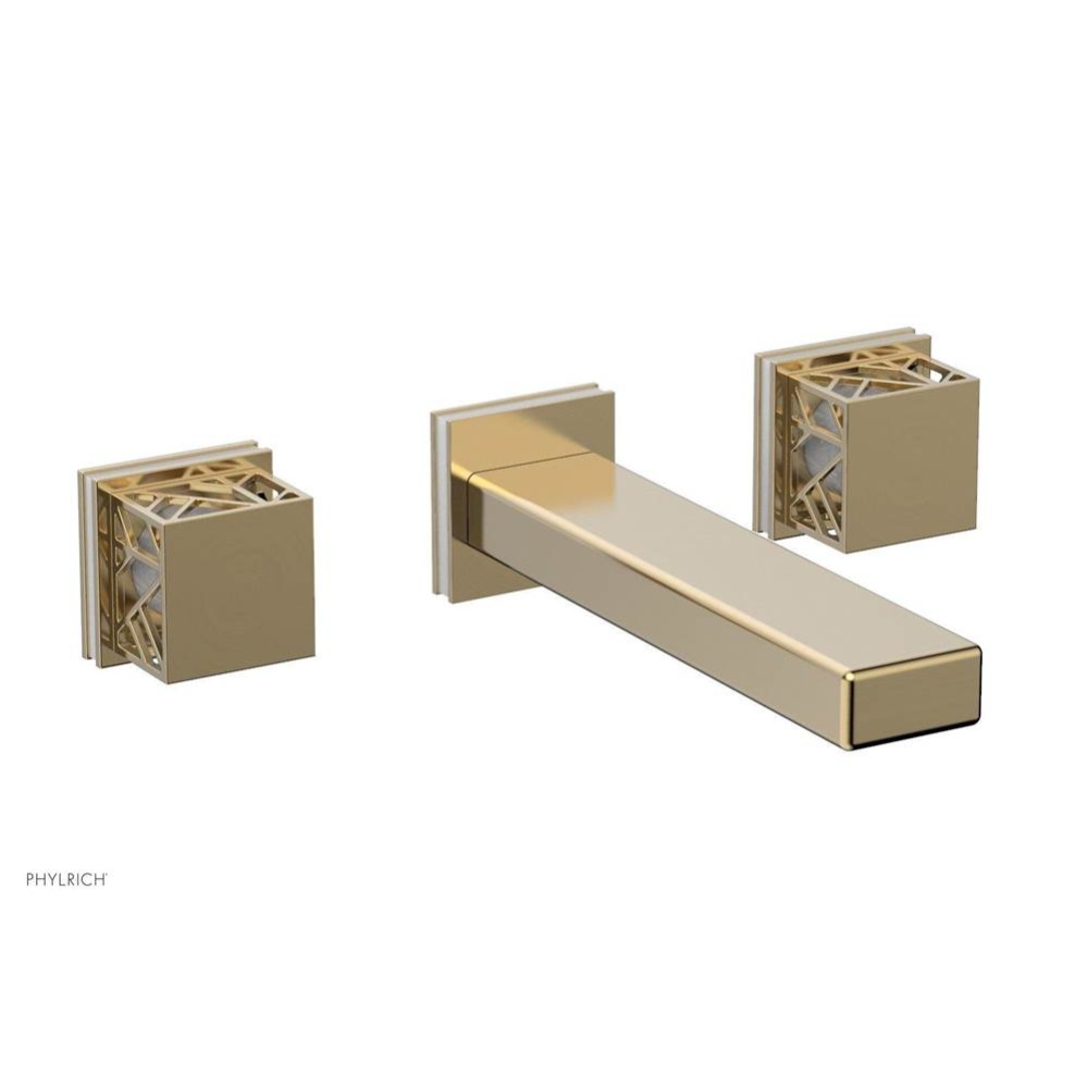 Satin Brass Jolie Two Handle Wall Tub Set With Rectangular Spout, Square Cutaway Handles, And Glos