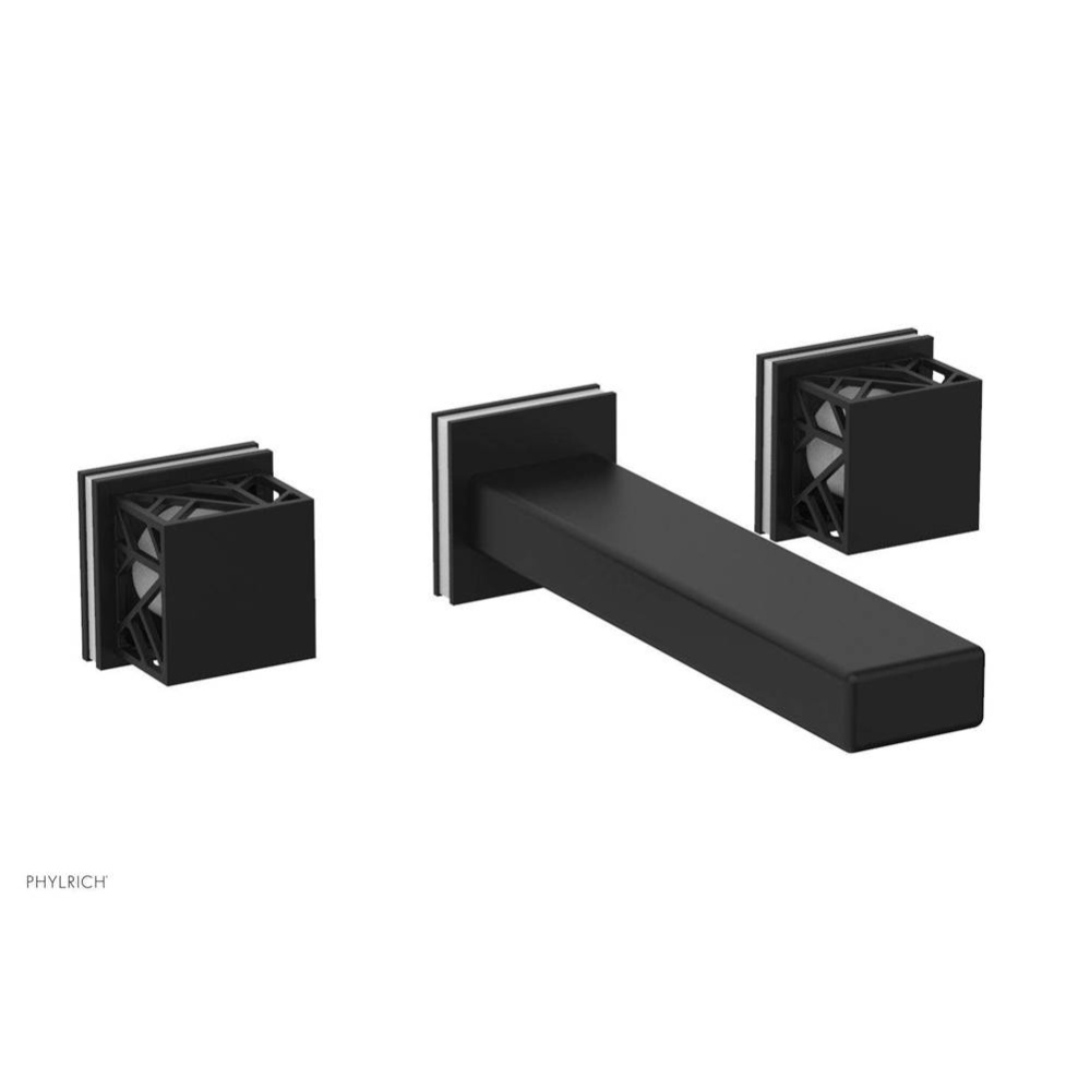 Matte Black Jolie Wall Faucet With Rectangular Spout, Square Cutaway Handles, And Gloss White Acce