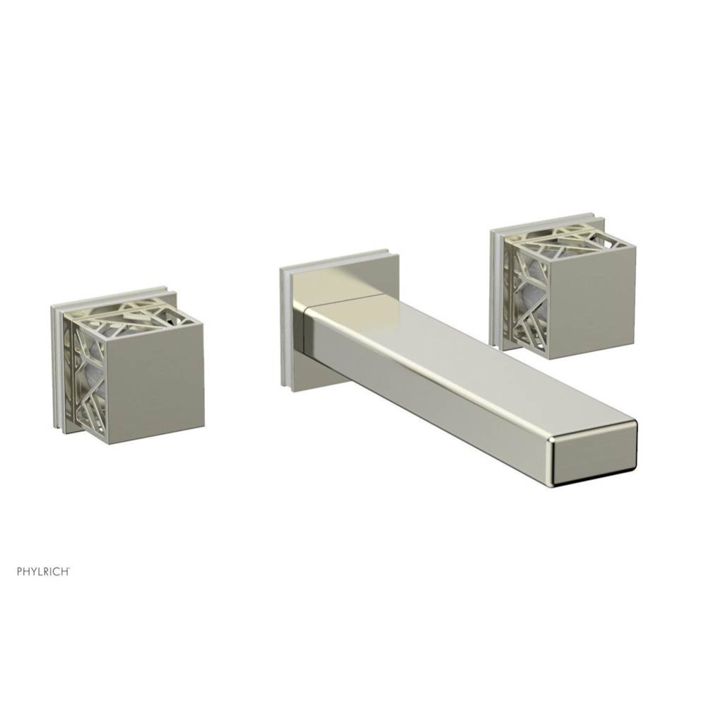 Satin Nickel Jolie Two Handle Wall Tub Set With Rectangular Spout, Square Cutaway Handles, And Glo