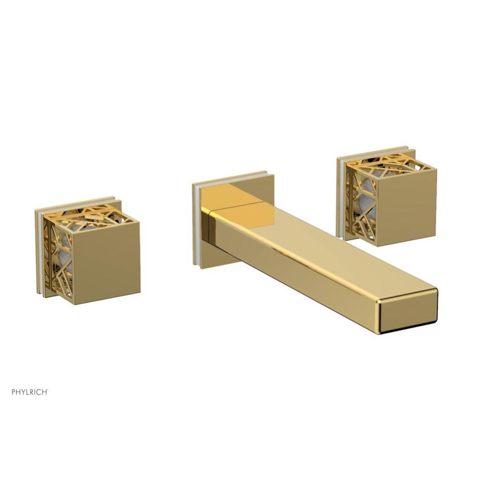 Polished Gold Jolie Two Handle Wall Tub Set With Rectangular Spout, Square Cutaway Handles, And Gl
