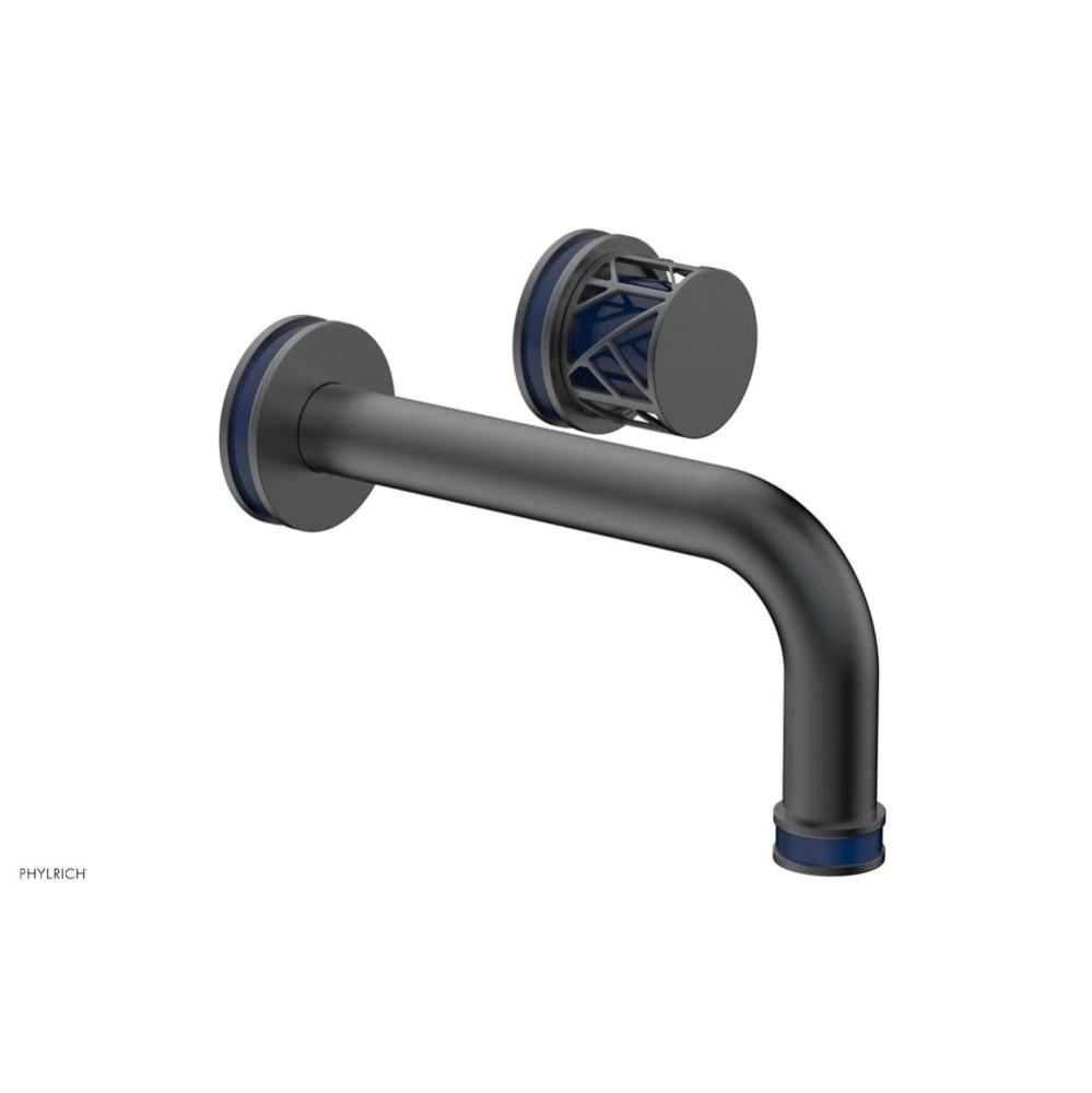 Gunmetal Gray Jolie Single Handle Wall Faucet With Tubular Spout, Round Cutaway Handles, And Navy