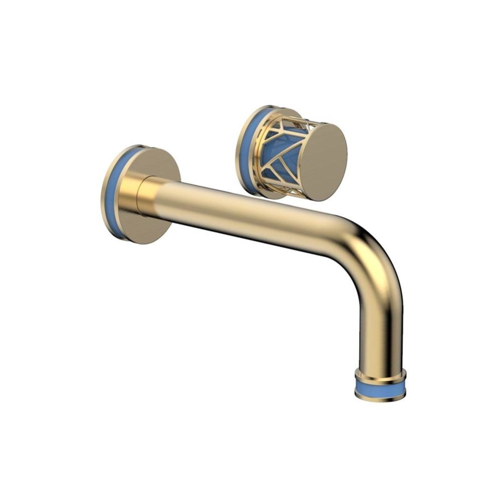 Satin Brass Jolie Single Handle Wall Faucet With Tubular Spout, Round Cutaway Handles, And Light B