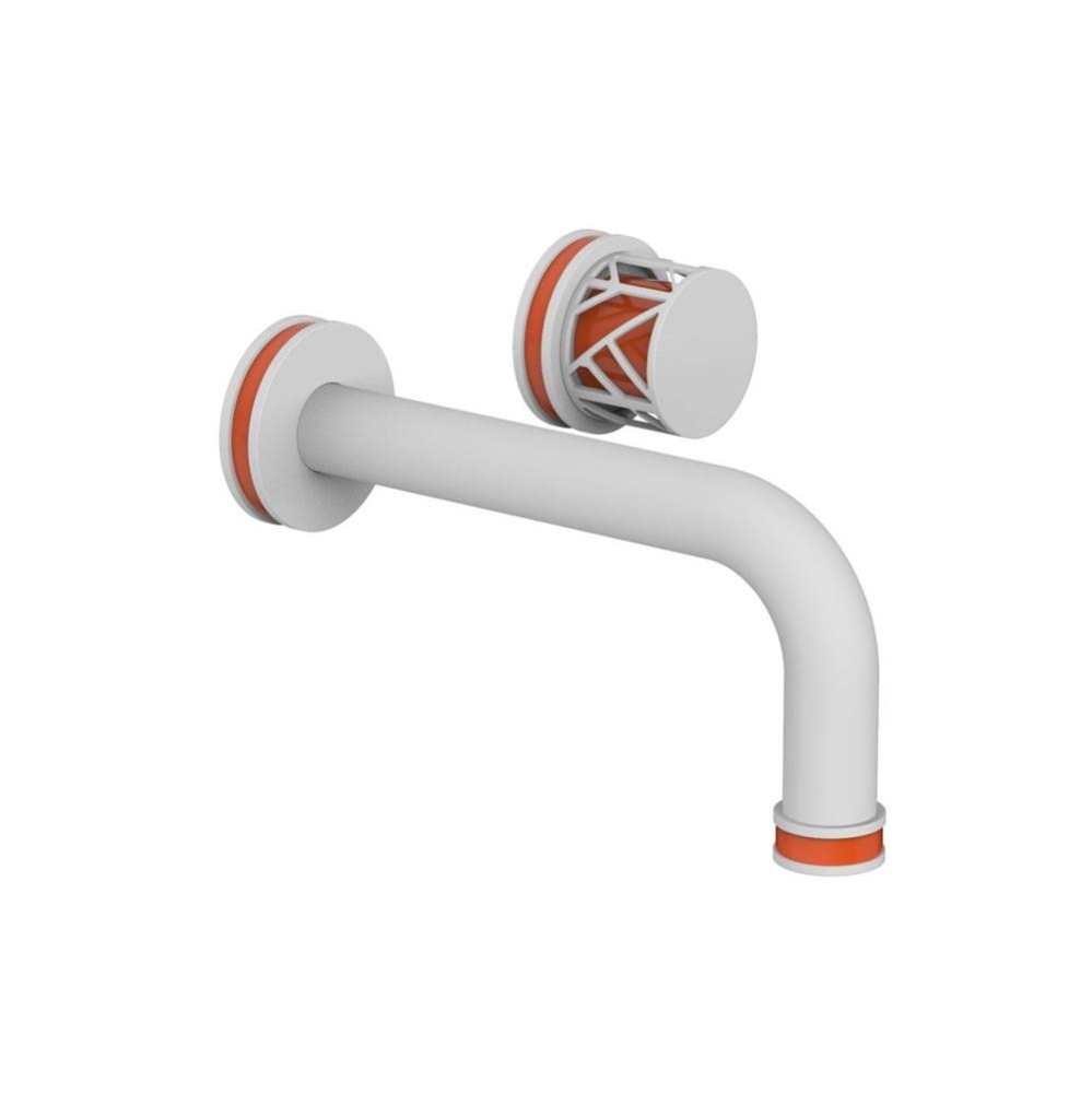 Satin White Jolie Single Handle Wall Faucet With Tubular Spout, Round Cutaway Handles, And Orange