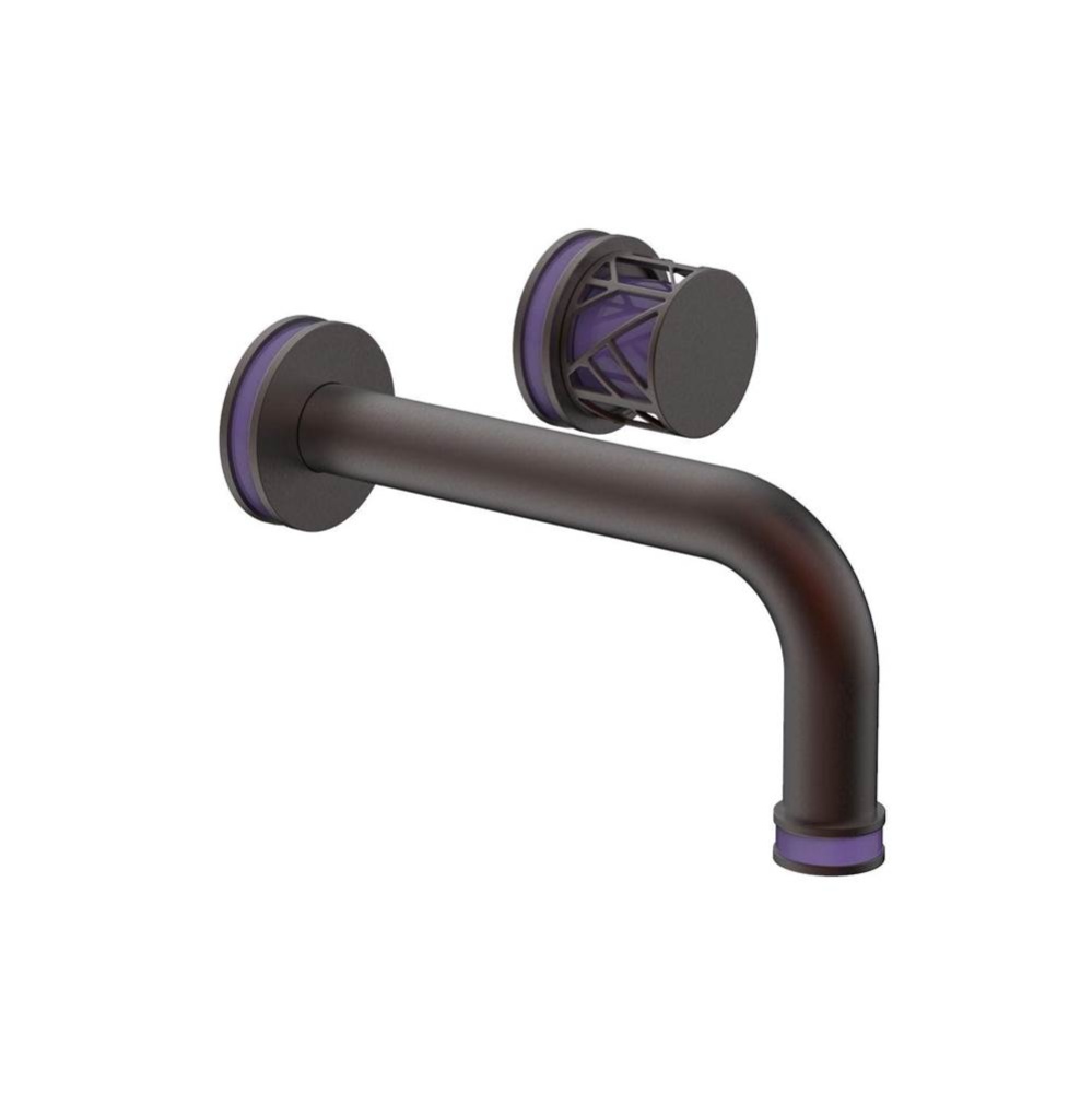 Weathered Copper Jolie Single Handle Wall Faucet With Tubular Spout, Round Cutaway Handles, And Pu