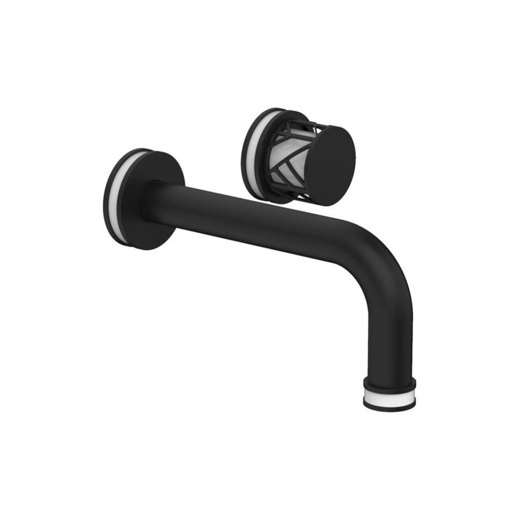 Matte Black Jolie Single Handle Wall Faucet With Tubular Spout, Round Cutaway Handles, And Gloss W