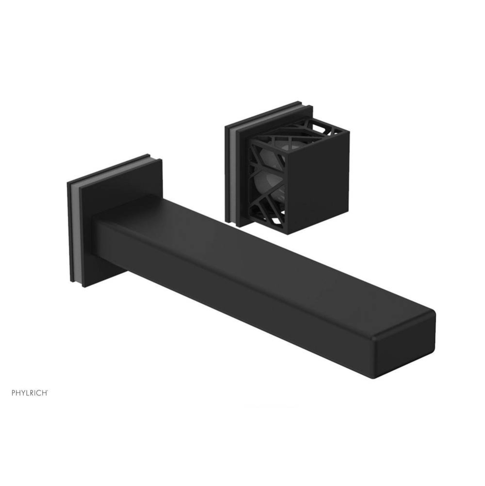 Matte Black Jolie Single Handle Wall Faucet With Rectangular Spout, Square Cutaway Handles, And Gr