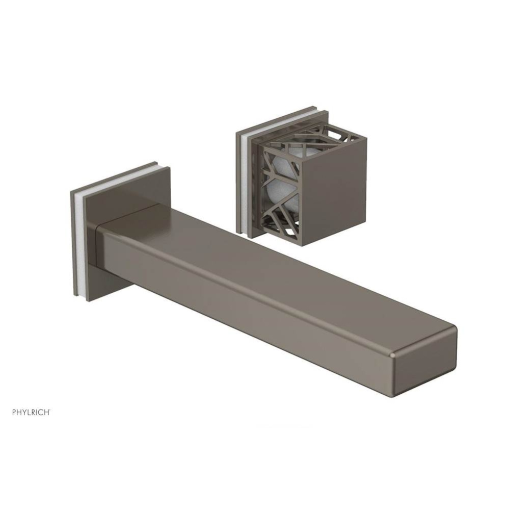 Pewter Jolie Single Handle Wall Faucet With Rectangular Spout, Square Cutaway Handles, And Gloss W