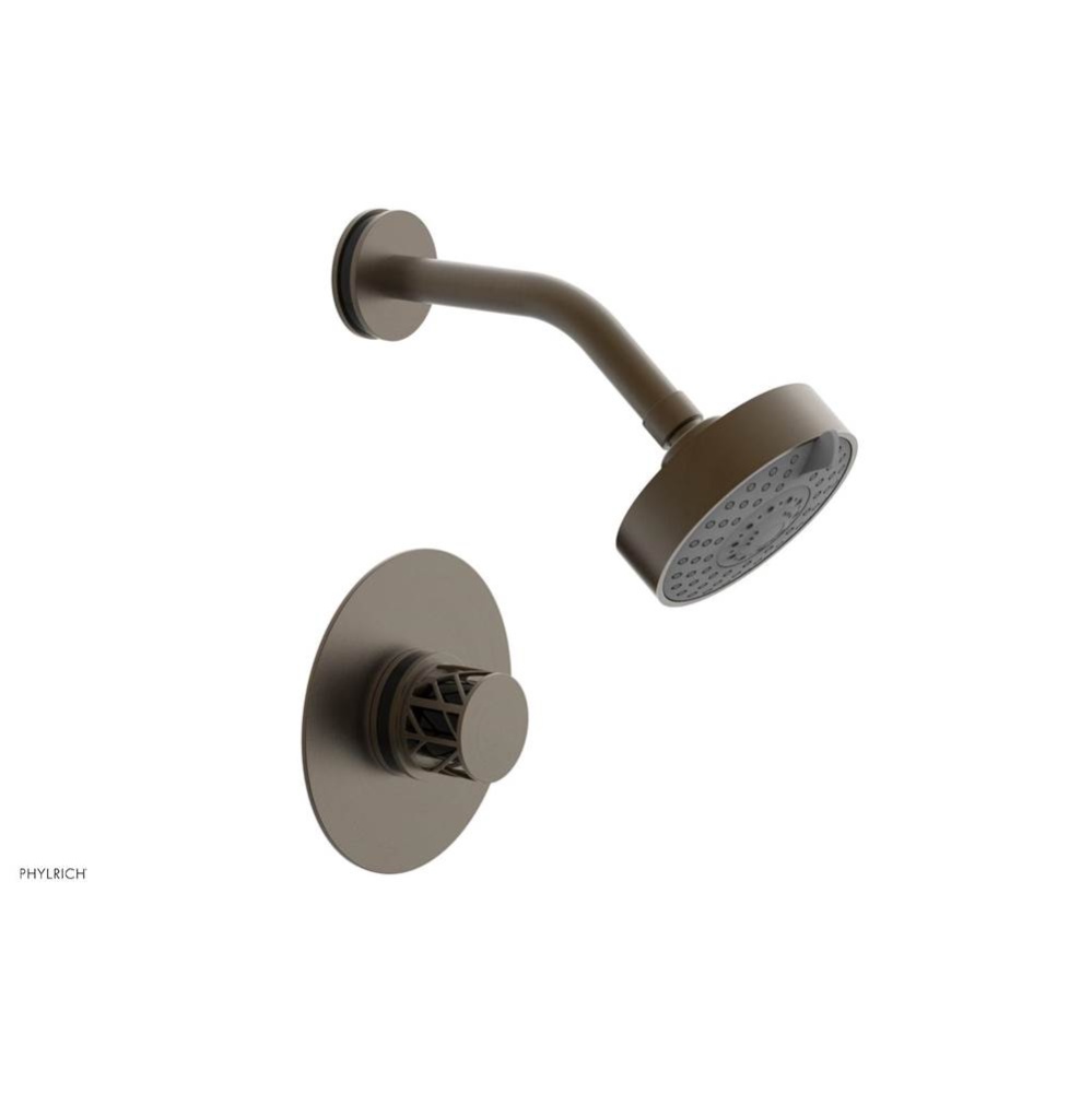 Old English Brass Jolie Pressure Balance Shower Set With Round Trim, Round Cutaway Handle, And Bla