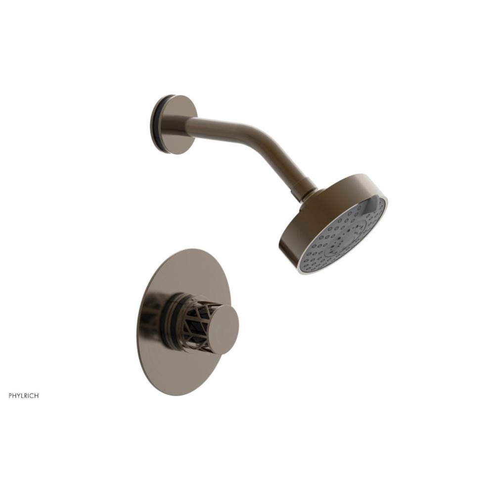 Antique Brass Jolie Pressure Balance Shower Set With Round Trim, Round Cutaway Handle, And Black A