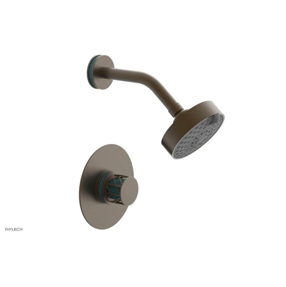 Old English Brass Jolie Pressure Balance Shower Set With Round Trim, Round Cutaway Handle, And Tur