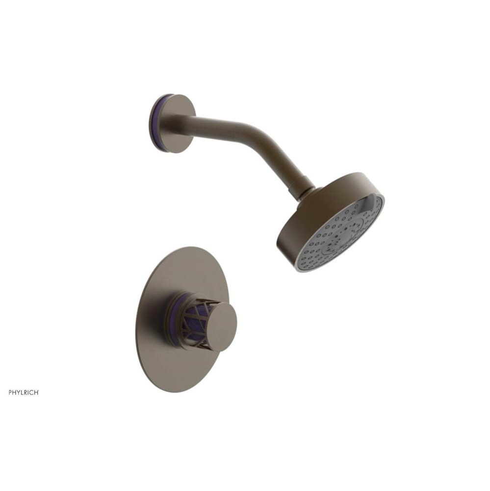 Old English Brass Jolie Pressure Balance Shower Set With Round Trim, Round Cutaway Handle, And Pur