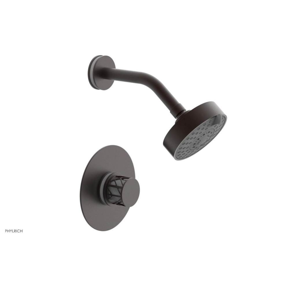 Weathered Copper Jolie Pressure Balance Shower Set With Round Trim, Round Cutaway Handle, And Glos