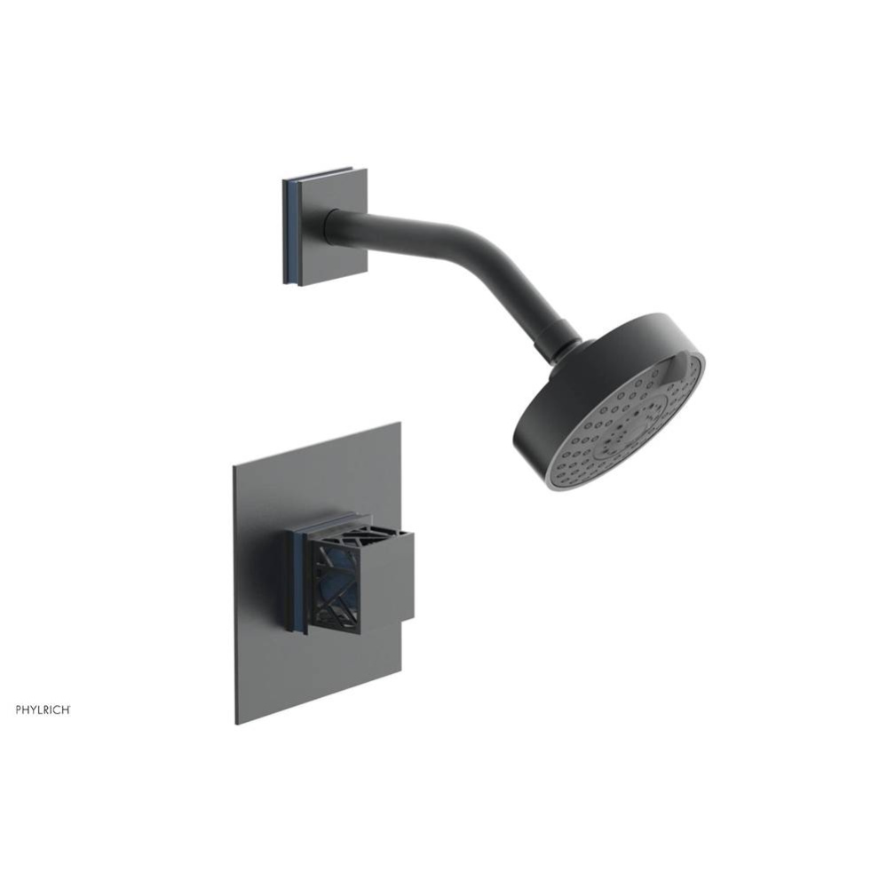 Gunmetal Gray Jolie Pressure Balance Shower Set With Square Trim, Square Cutaway Handle, And Light