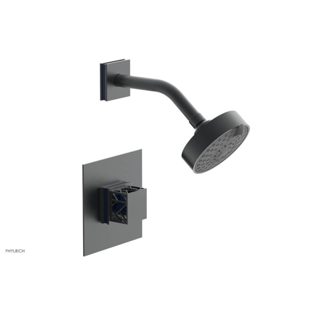 Gunmetal Gray Jolie Pressure Balance Shower Set With Square Trim, Square Cutaway Handle, And Navy