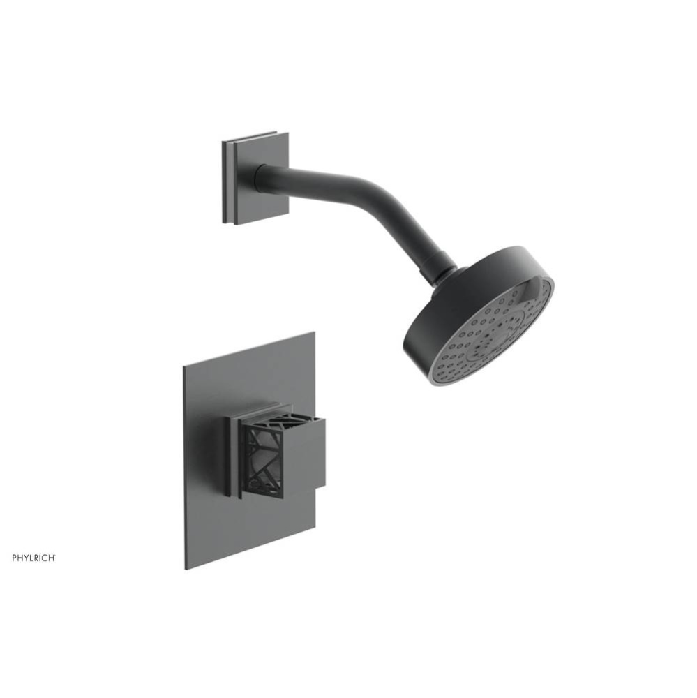 Gunmetal Gray Jolie Pressure Balance Shower Set With Square Trim, Square Cutaway Handle, And Gloss