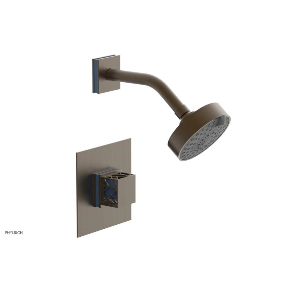 Old English Brass Jolie Pressure Balance Shower Set With Square Trim, Square Cutaway Handle, And L