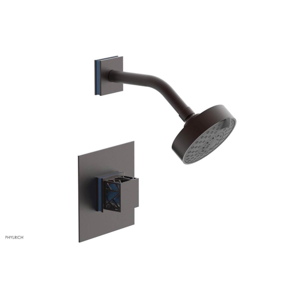 Weathered Copper Jolie Pressure Balance Shower Set With Square Trim, Square Cutaway Handle, And Li