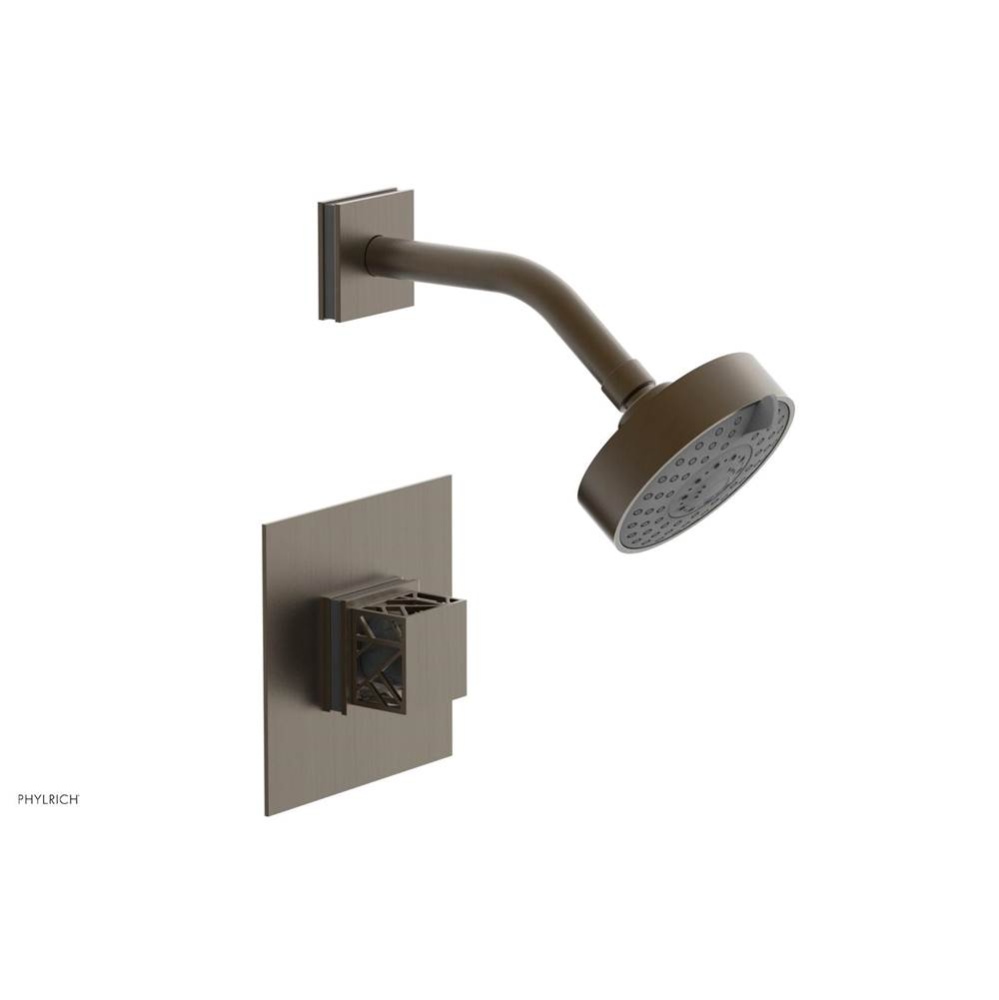 Old English Brass Jolie Pressure Balance Shower Set With Square Trim, Square Cutaway Handle, And G