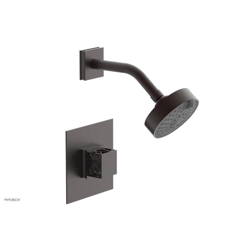 Weathered Copper Jolie Pressure Balance Shower Set With Square Trim, Square Cutaway Handle, And Gr