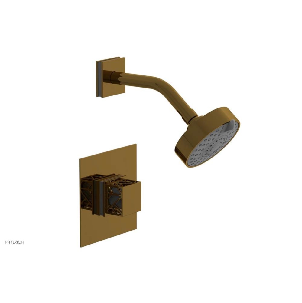 French Brass (Living Finish) Jolie Pressure Balance Shower Set With Square Trim, Square Cutaway Ha