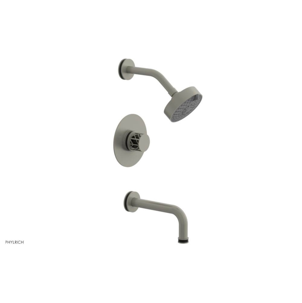 Burnished Nickel Jolie Pressure Balance Tub & Shower Set With Round Trim, Tubular Tub Spout, R