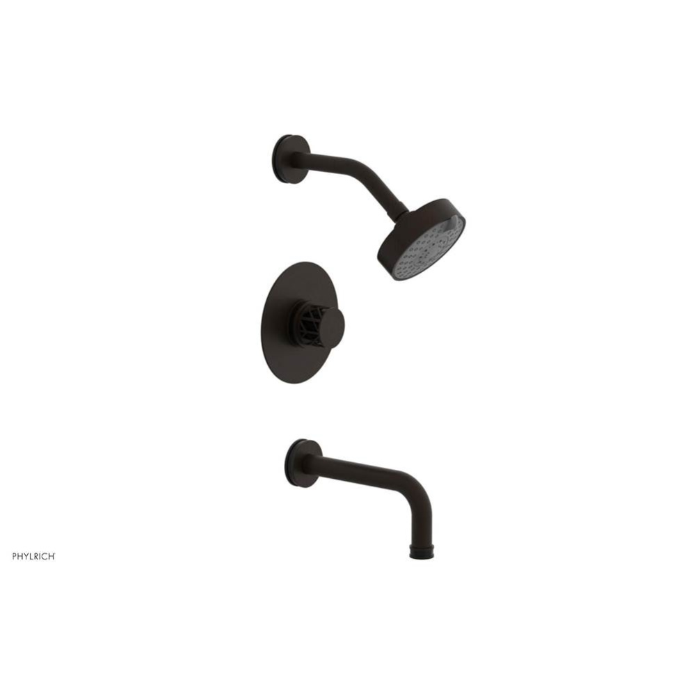 Antique Bronze Jolie Pressure Balance Tub & Shower Set With Round Trim, Tubular Tub Spout, Rou