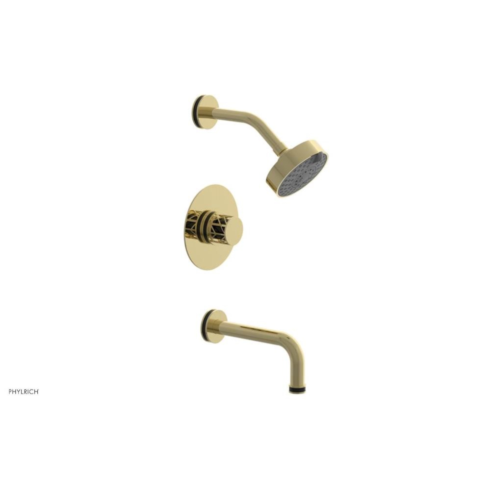 Polished Brass Jolie Pressure Balance Tub & Shower Set With Round Trim, Tubular Tub Spout, Rou