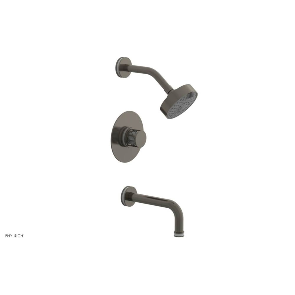 Pewter Jolie Pressure Balance Tub & Shower Set With Round Trim, Tubular Tub Spout, Round Cutaw