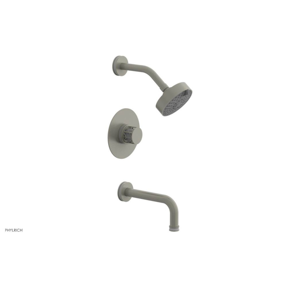 Burnished Nickel Jolie Pressure Balance Tub & Shower Set With Round Trim, Tubular Tub Spout, R