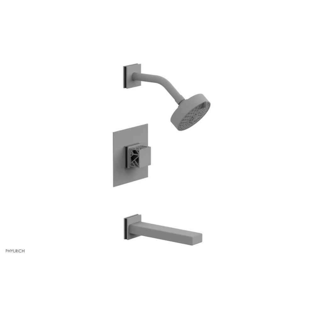 Satin White Jolie Pressure Balance Tub & Shower Set With Square Trim, Rectangular Tub Spout, S