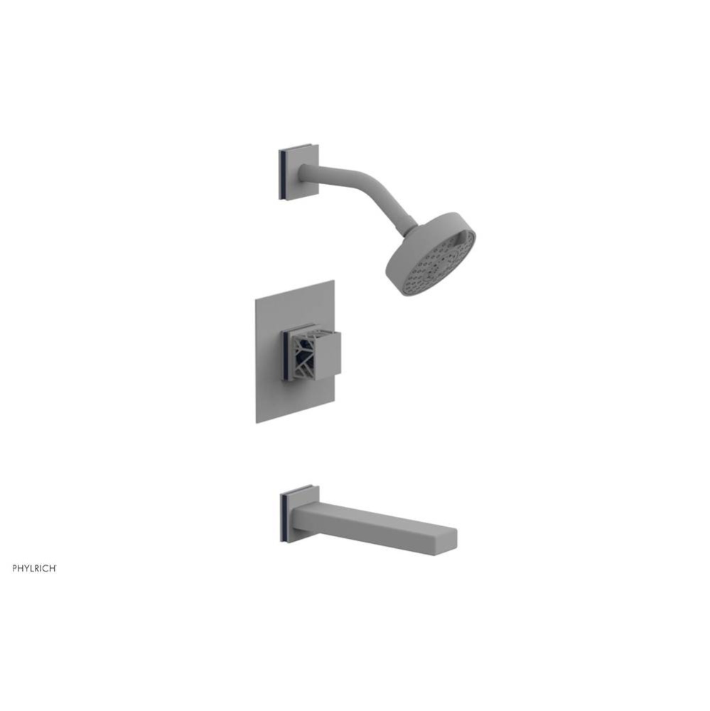 Satin White Jolie Pressure Balance Tub & Shower Set With Square Trim, Rectangular Tub Spout, S