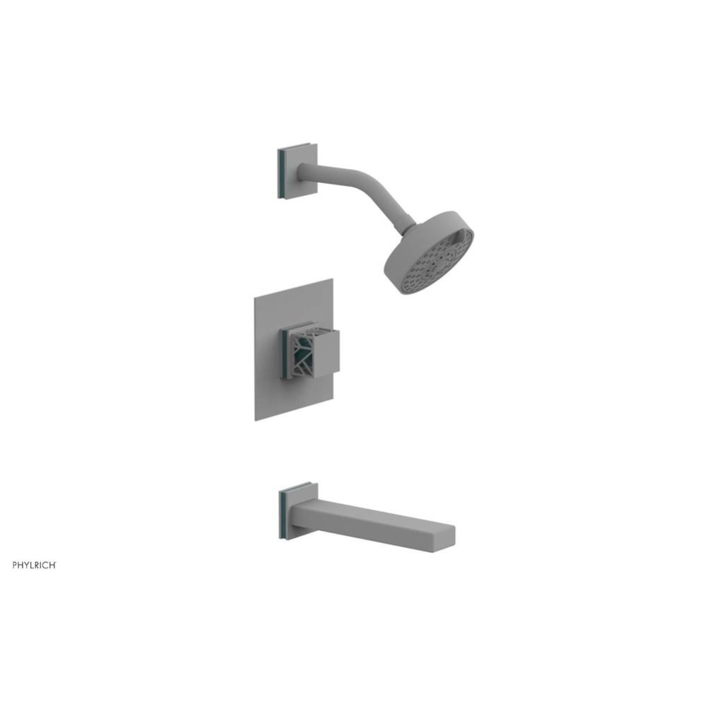 Satin White Jolie Pressure Balance Tub & Shower Set With Square Trim, Rectangular Tub Spout, S